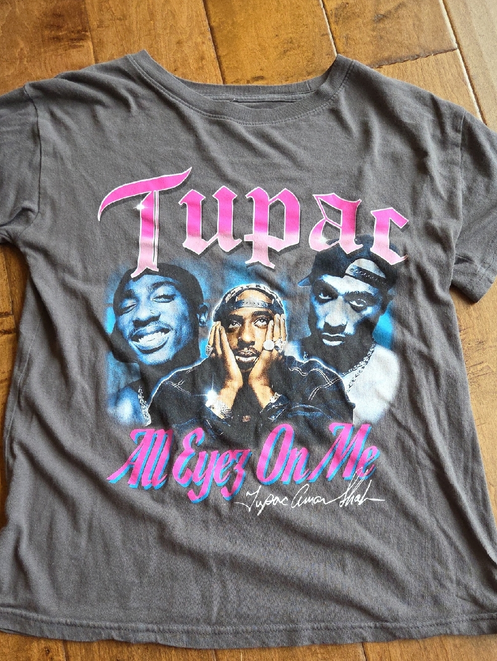 Tupac 'All Eyez On Me' Short Sleeve Tee - Gray with Pink & Blue Graphic